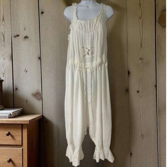 Rare Vintage Magnolia Pearl Linen Overalls From The Hummingbird Love Collection - Picture 4 of 14